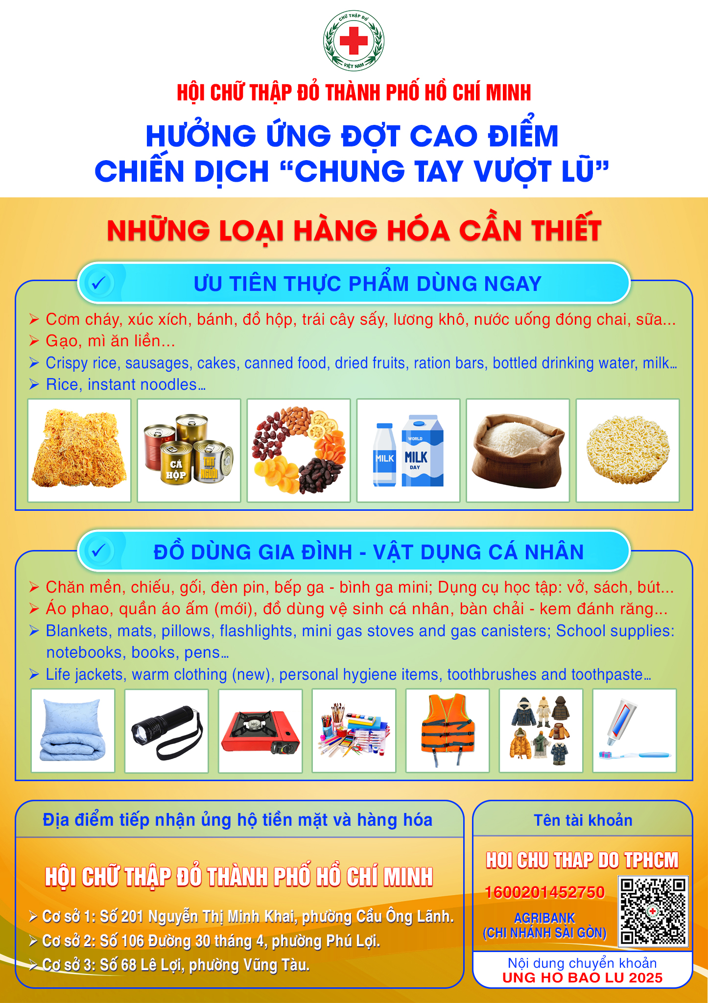 Những loại hàng hóa cần thiết cứu trợ đồng bào bị thiệt hại do thiên tai